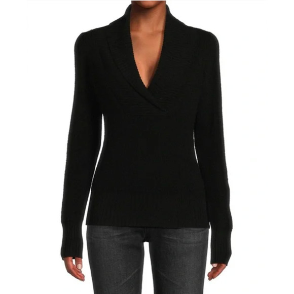 DESIGN HISTORY Womens Cashmere Sweater Small Black Shawl Collar Pullover NWT - Picture 1 of 9